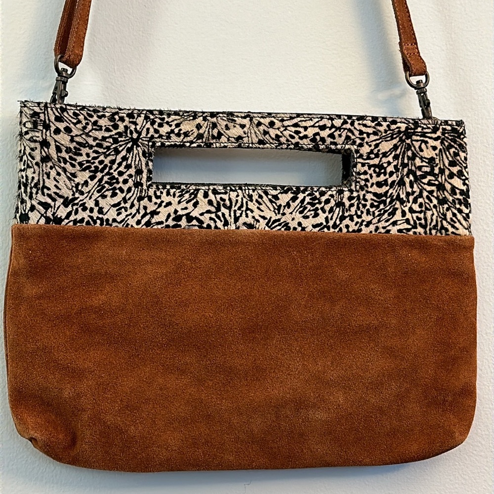 Anthropology Crossbody Clutch Brown Suede Removal Strap Pocket